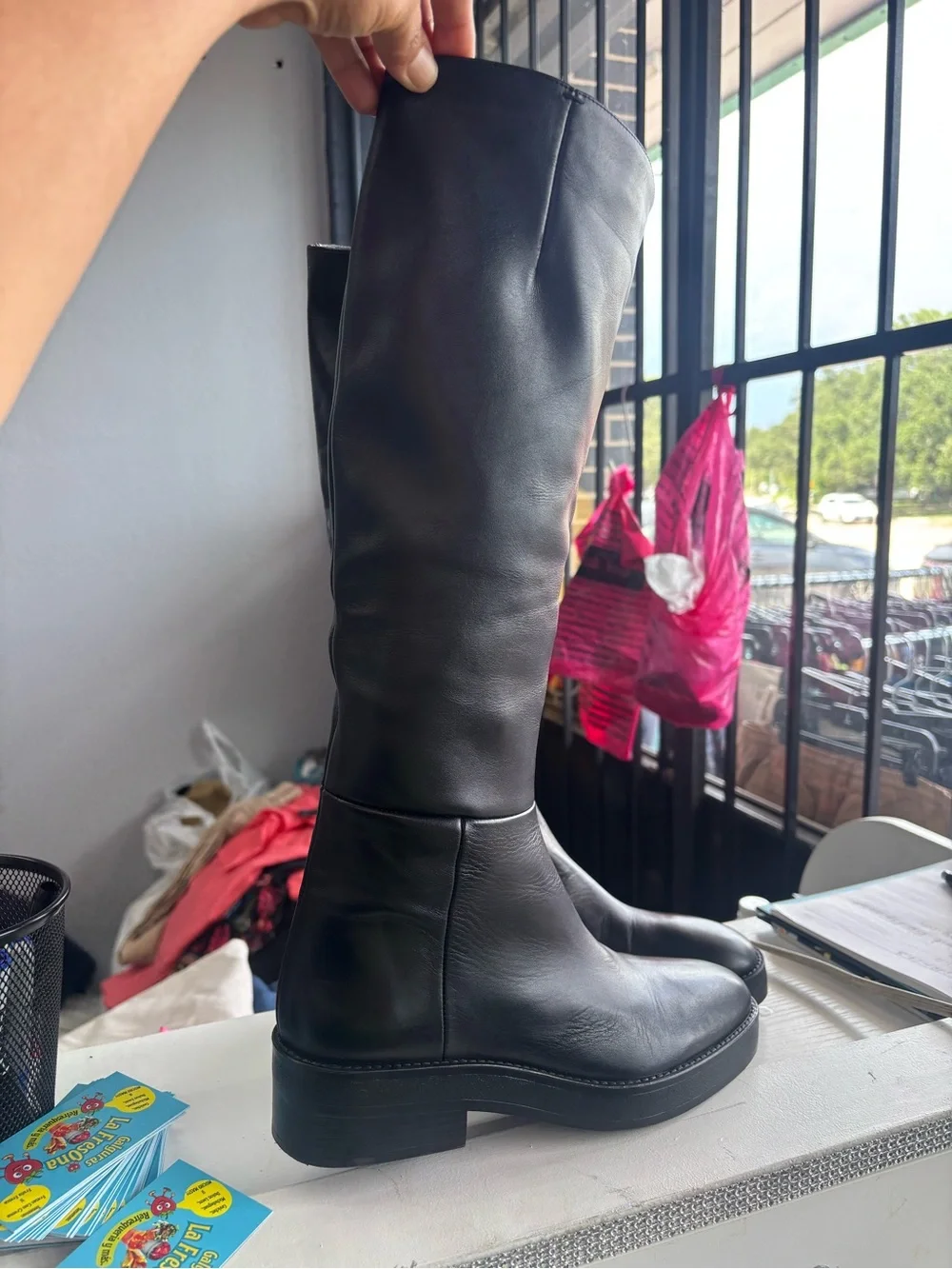 Zara Black Over-the-Knee Leather Boots